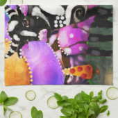 Whimsical Abstract Momma & Baby Cow Funky Farm キッチンタオル (折り畳み)