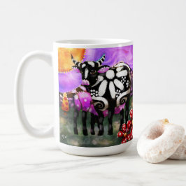 Whimsical Abstract Momma & Baby Cow Funky Farm コーヒーマグカップ