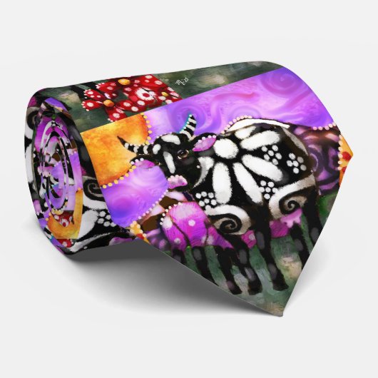Whimsical Abstract Momma & Baby Cow Funky Farm ネクタイ (ロール)