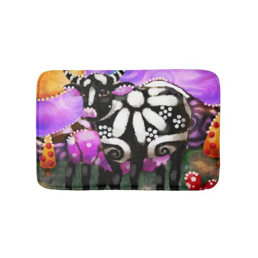 Whimsical Abstract Momma & Baby Cow Funky Farm バスマット (正面)