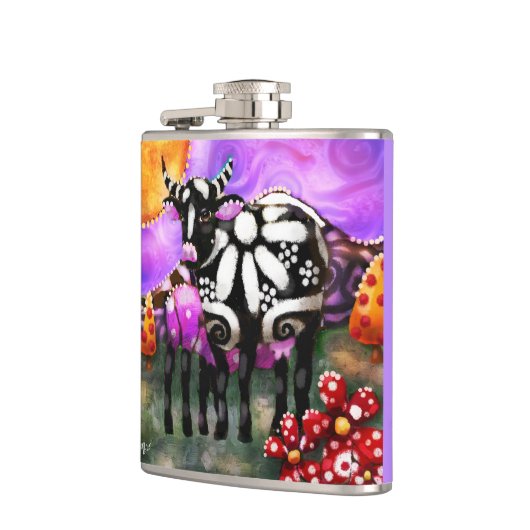 Whimsical Abstract Momma & Baby Cow Funky Farm フラスク (左)