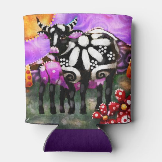 Whimsical Abstract Momma & Baby Cow Funky Farm 缶クーラー (裏面)