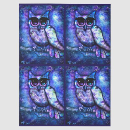 Whimsical Abstract Owl Big-Eyed Decoupage 薄葉紙 (正面)