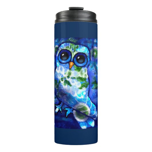 Whimsical Abstract Owl Blue Green Floral タンブラー (正面)
