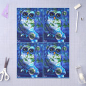 Whimsical Abstract Owl Blue Green Floral Decoupage 薄葉紙 (クラフト)