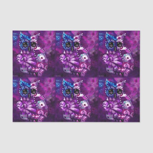 Whimsical Abstract Owl Purple Bird Decoupage 薄葉紙 (正面)