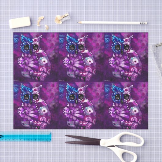 Whimsical Abstract Owl Purple Bird Decoupage 薄葉紙 (クラフト)