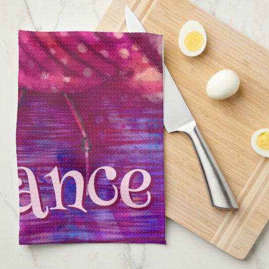 Whimsical Abstract Pink Flamingo Personalized キッチンタオル (四つ折り)