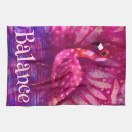 Whimsical Abstract Pink Flamingo Personalized キッチンタオル