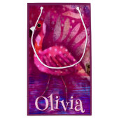 Whimsical Abstract Pink Flamingo Personalized スモールペーパーバッグ (裏面)