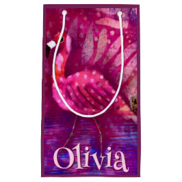 Whimsical Abstract Pink Flamingo Personalized スモールペーパーバッグ