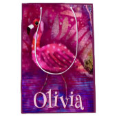 Whimsical Abstract Pink Flamingo Personalized ミディアムペーパーバッグ (正面)