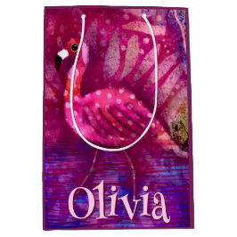 Whimsical Abstract Pink Flamingo Personalized ミディアムペーパーバッグ