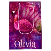 Whimsical Abstract Pink Flamingo Personalized ミディアムペーパーバッグ (裏面)
