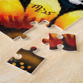 Whimsical Abstract Puffin Bird In Flowers ジグソーパズル (側面)