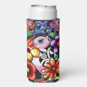 Whimsical Abstract Puffin Bird In Flowers スリム缶クーラー (Seltzer裏面)