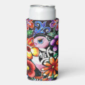 Whimsical Abstract Puffin Bird In Flowers スリム缶クーラー (Seltzer正面)