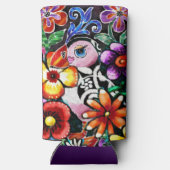 Whimsical Abstract Puffin Bird In Flowers スリム缶クーラー (裏面)