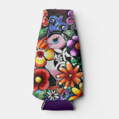 Whimsical Abstract Puffin Bird In Flowers ボトルクーラー (正面)