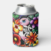 Whimsical Abstract Puffin Bird In Flowers 缶クーラー (缶正面)