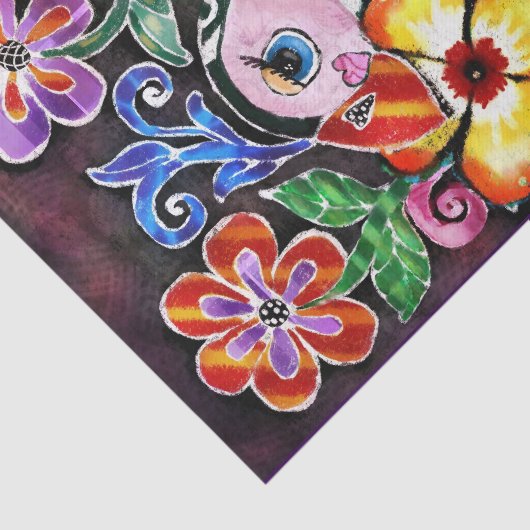 Whimsical Abstract Puffin Bird In Flowers 薄葉紙 (詳細)