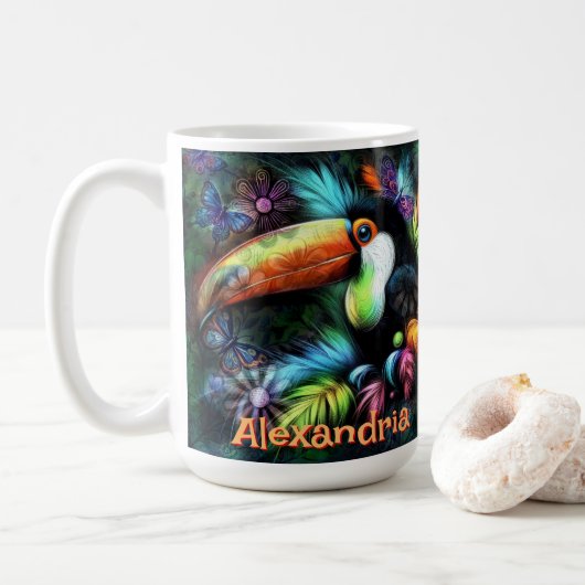 Whimsical Abstract Toucan Bird Personalized コーヒーマグカップ (ドーナツ)