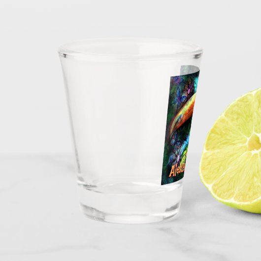 Whimsical Abstract Toucan Bird Personalized ショットグラス (左)