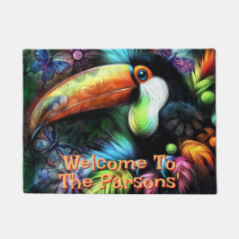 Whimsical Abstract Toucan Bird Personalized ドアマット