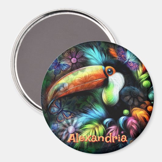 Whimsical Abstract Toucan Bird Personalized マグネット (正面/裏面)