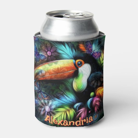 Whimsical Abstract Toucan Bird Personalized 缶クーラー (缶正面)