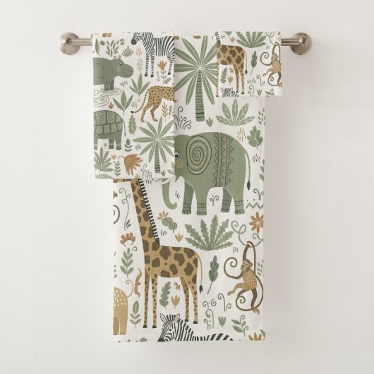 Whimsical African Animals Pattern ID1263 バスタオルセット (インサイチュ)