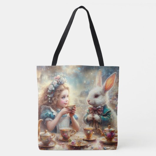 Whimsical Alice and Rabbit Tea Time トートバッグ (正面)