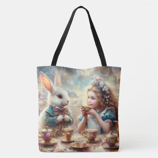 Whimsical Alice and Rabbit Tea Time トートバッグ (裏面)