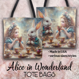 Whimsical Alice and Rabbit Tea Time トートバッグ