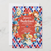 Whimsical Alice in ONEDERLAND 1st Birthday Party 招待状 (正面)