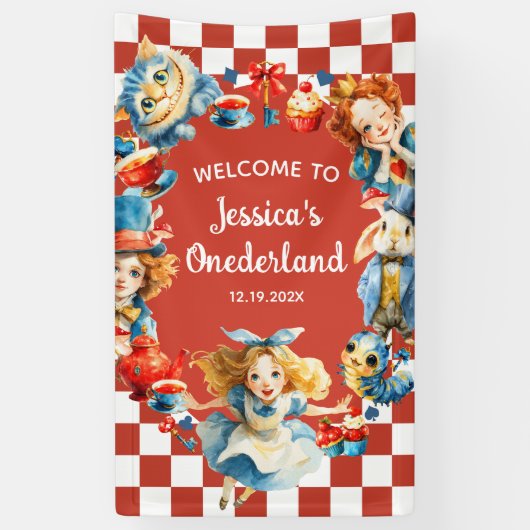 Whimsical Alice in ONEDERLAND 1st Birthday WELCOME 横断幕 (縦)