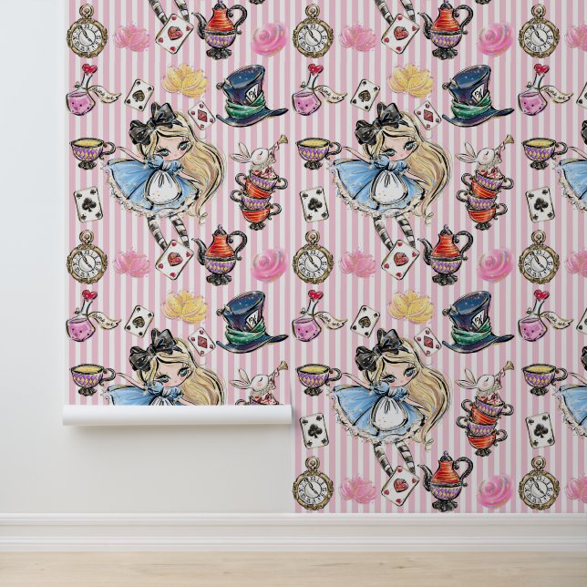 Whimsical Alice Tea Party Pink Stripes Wallpaper 壁紙 (アプリケーション)