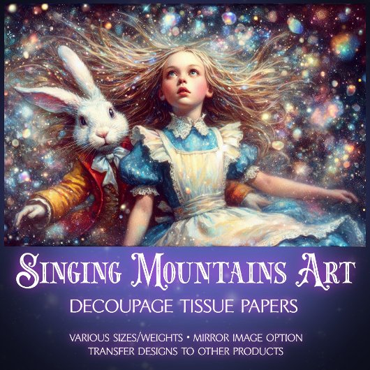 Whimsical Alice White Rabbit Wonderland Decoupage 薄葉紙