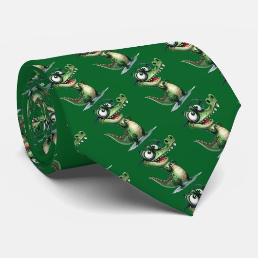 Whimsical Alligator Custom Necktie Tie ネクタイ (ロール)