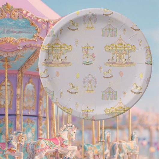 Whimsical Amusement Park Carousel Baby Shower ペーパープレート