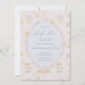 Whimsical Amusement Park Carousel Baby Shower 招待状 (正面)