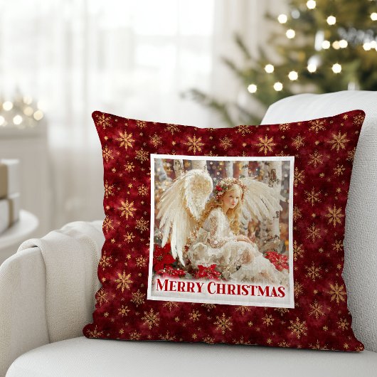 Whimsical Angel Poinsettia Christmas Pillow Gift クッション