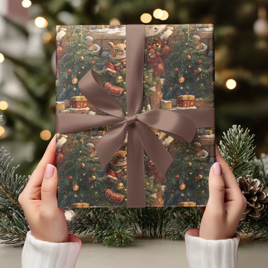 “Whimsical Animal Christmas ラッピングペーパー