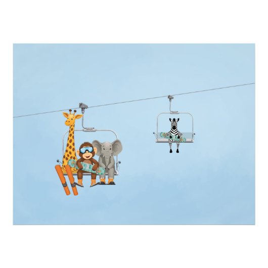 Whimsical Animals Riding Chairlift Poster フォトプリント (正面)