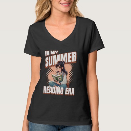 Whimsical Anime Style Girl In My Summer Reading Er Tシャツ (正面)