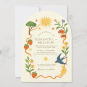 Whimsical Arch Sun & Moon Floral Wedding  招待状 (正面)