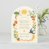 Whimsical Arch Sun & Moon Floral Wedding  招待状 (スタンド正面)