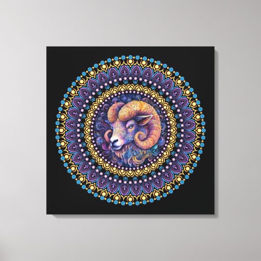 Whimsical Aries Zodiac Dot Mandala Canvas Wall Art キャンバスプリント (正面)