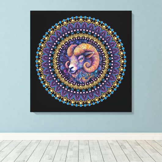 Whimsical Aries Zodiac Dot Mandala Canvas Wall Art キャンバスプリント (インサイチュ (ウッドフロア))