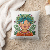 Whimsical Art Girl with Floral Crown クッション (ブランケット)